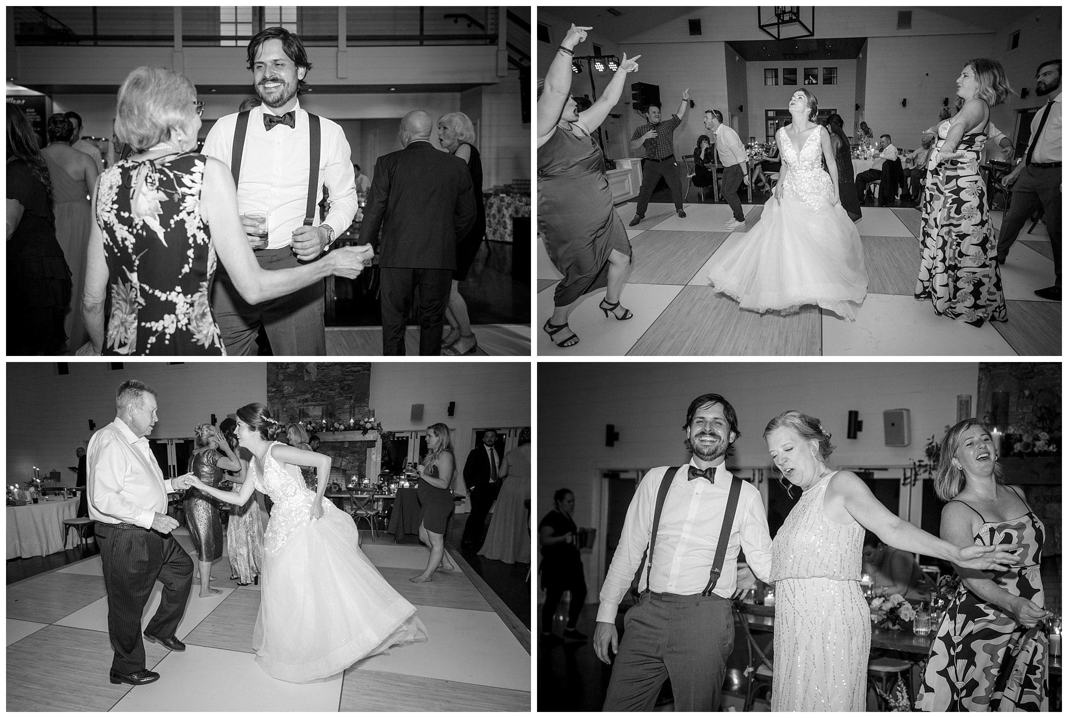 A bride and groom dancing at their wedding reception.