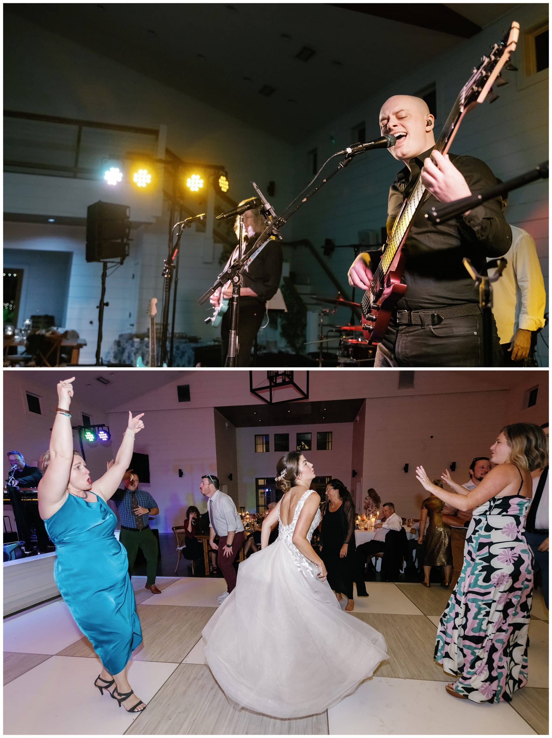 A bride and groom dancing on the dance floor at a wedding reception.