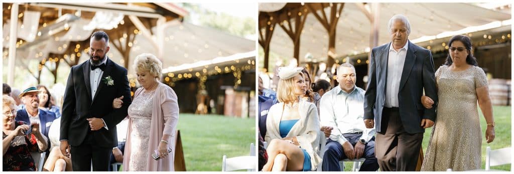 parents of couple being seated at ceremony at the Farm in Candler NC 