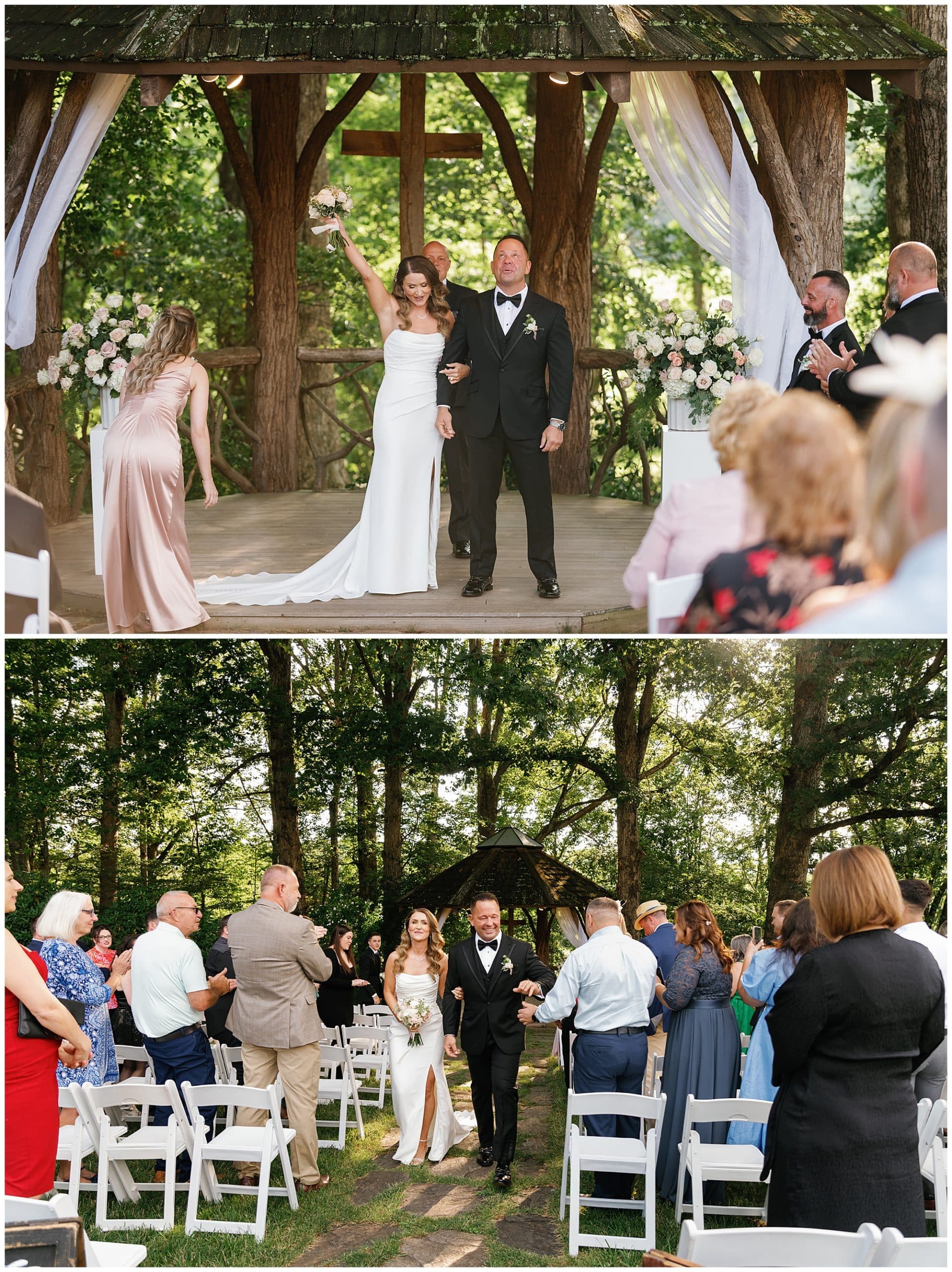 Bride and groom excited aftering being pronouced husband and wife photography by kathy beaver 