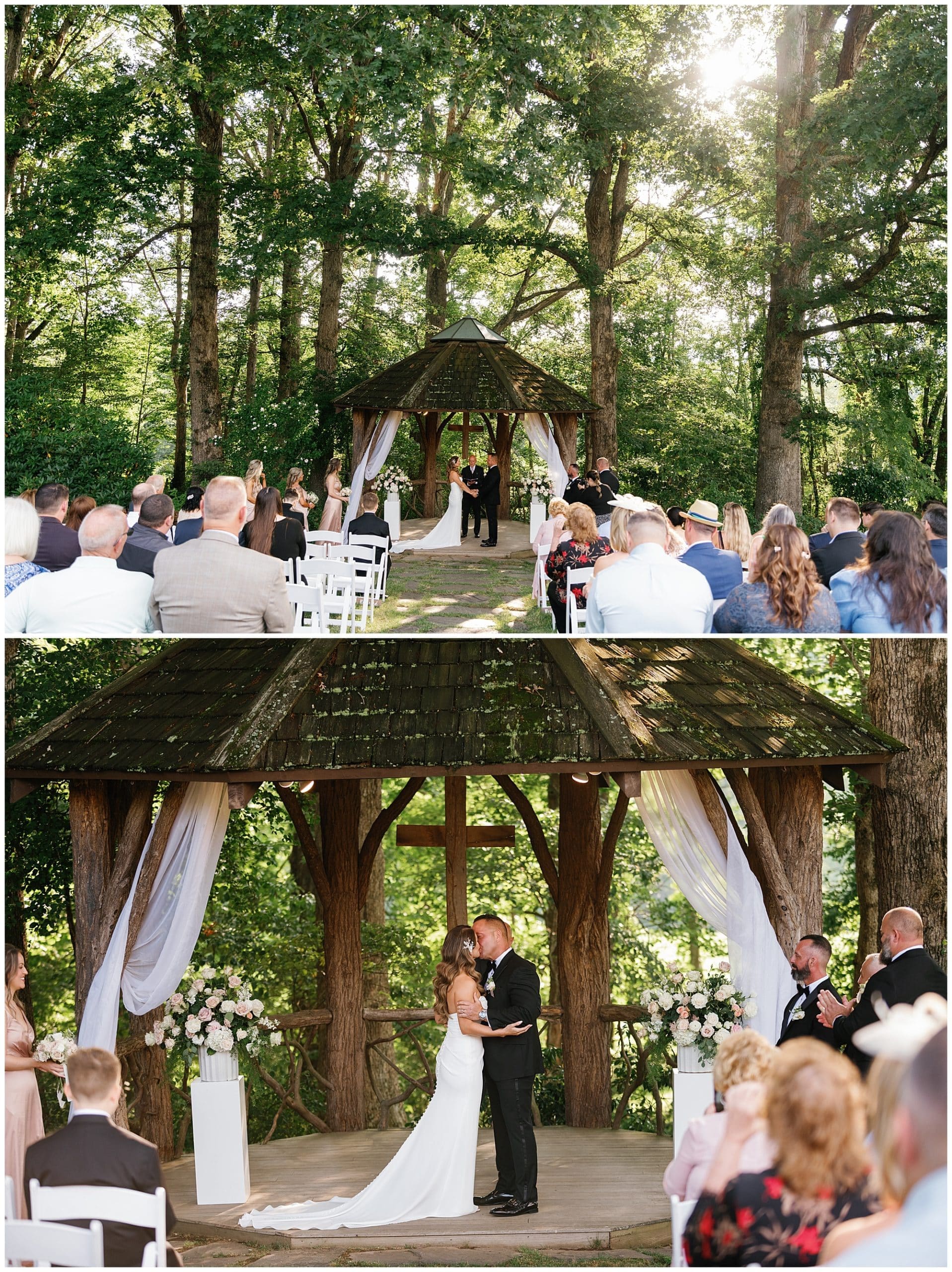 outdoor Ceremony site at the Farm wedding venue outside Asheville, NC 