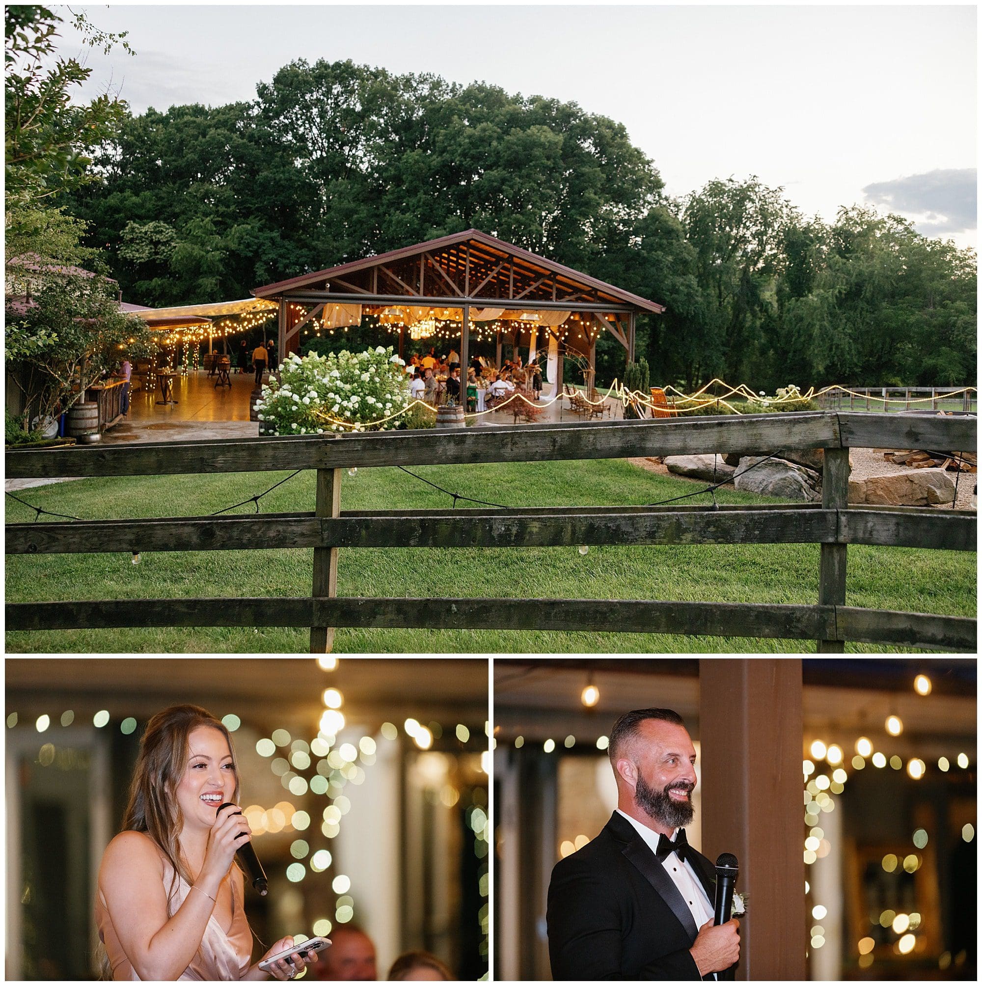 outdoor receptioin space where best man and maid of honor gave speeches at the Farm in Asheville