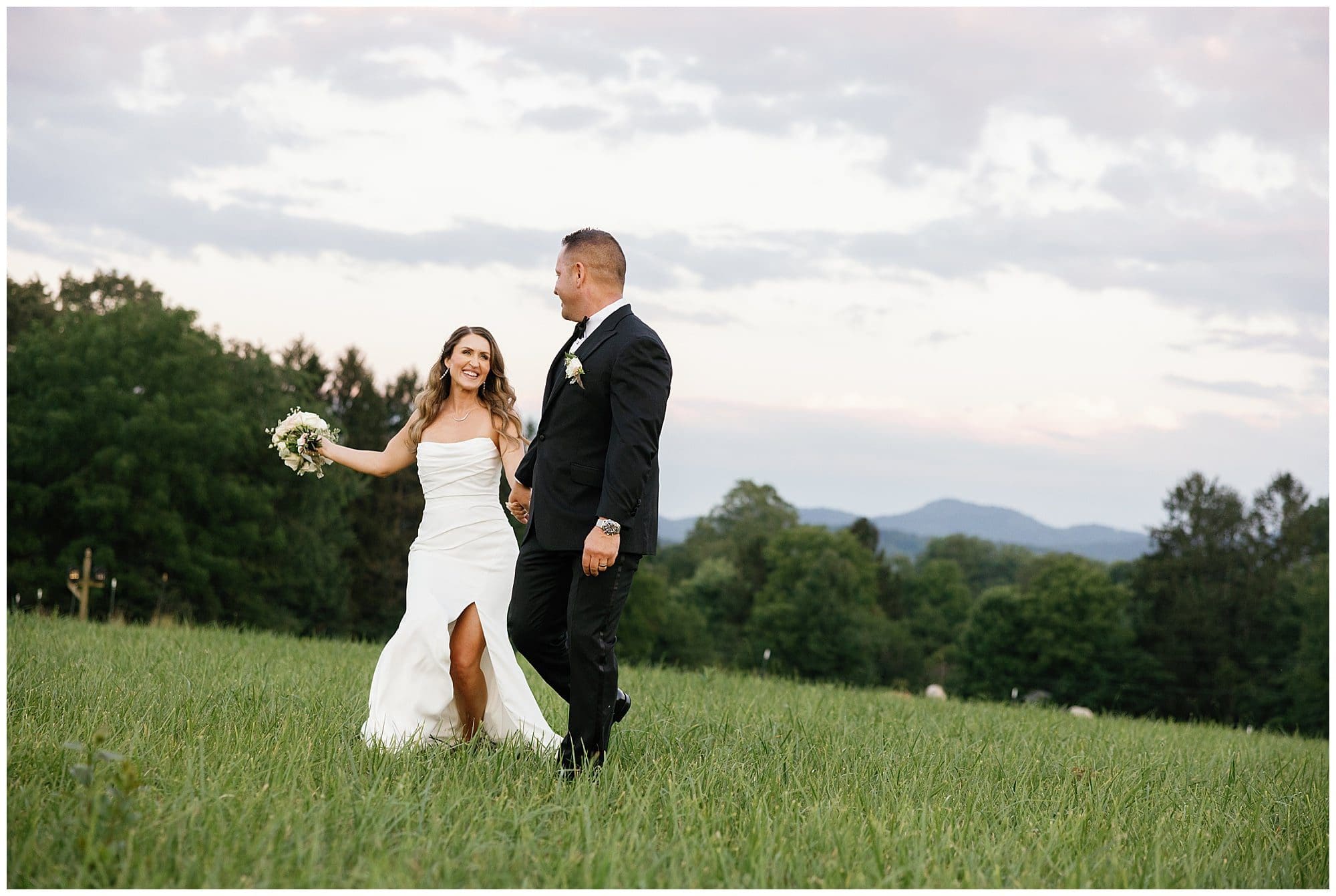 fun sunset photos with mountian views at the Farm in Asheville 