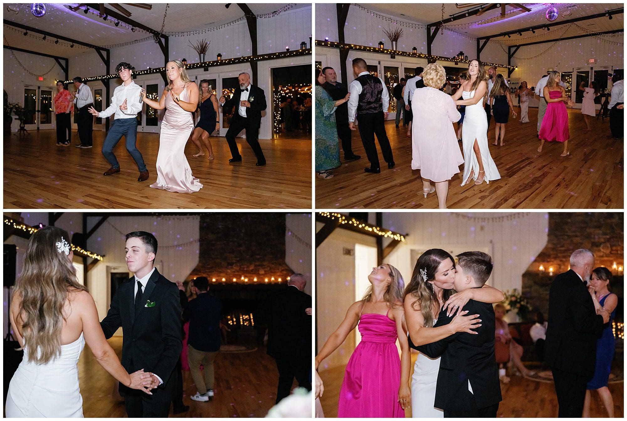 Dance floor fun at the farm wedding venue. 