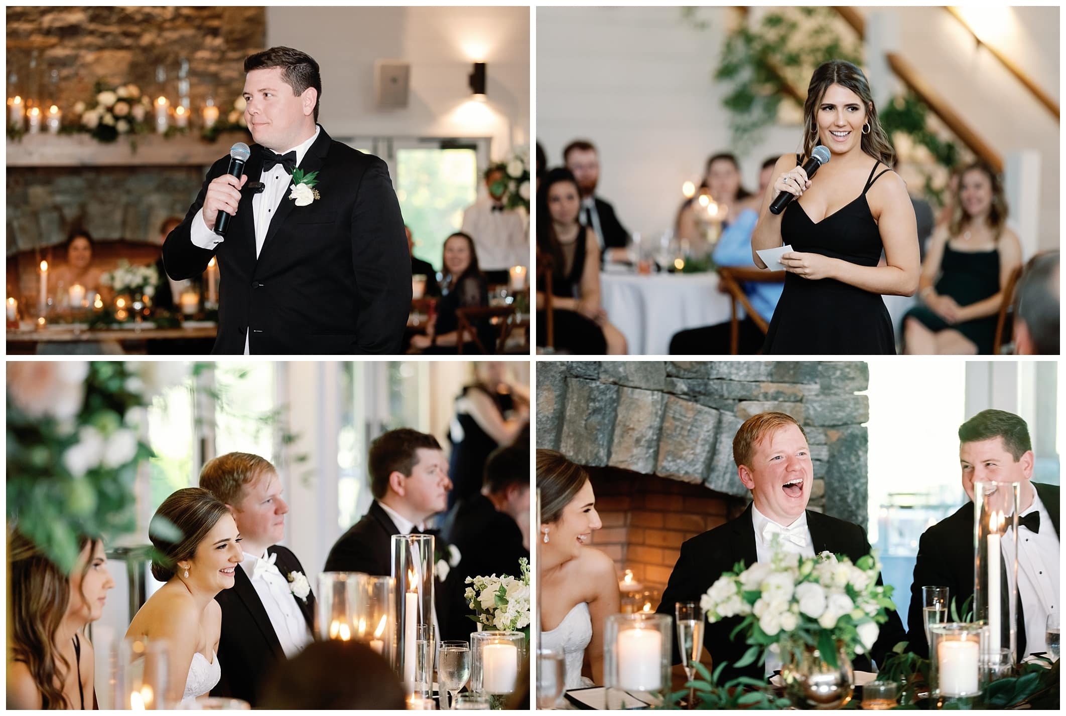 A collage of photos of a wedding reception.