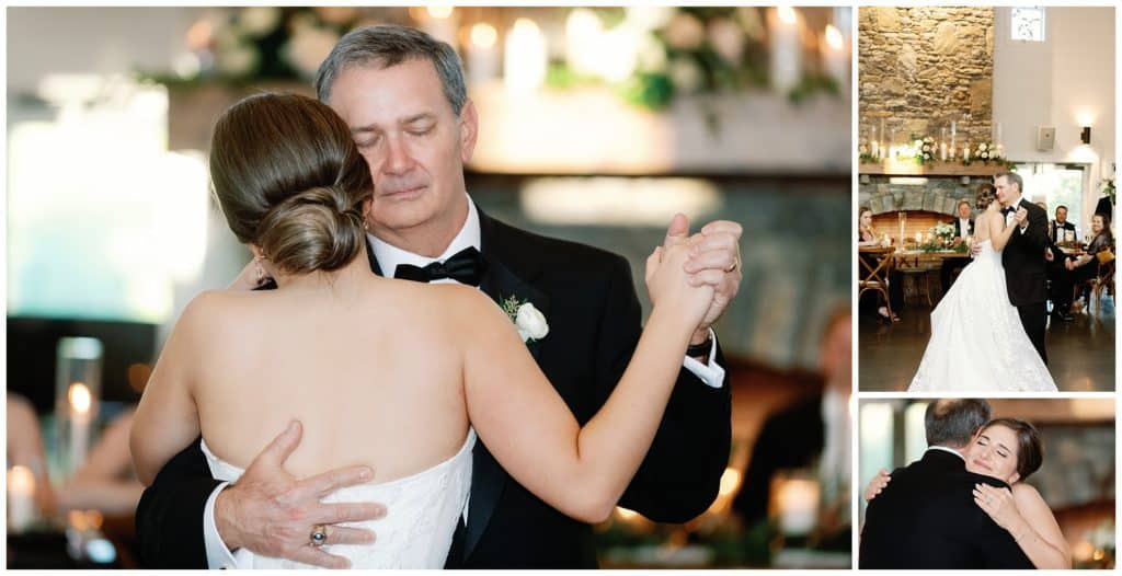 A bride and her father dance at their wedding reception.