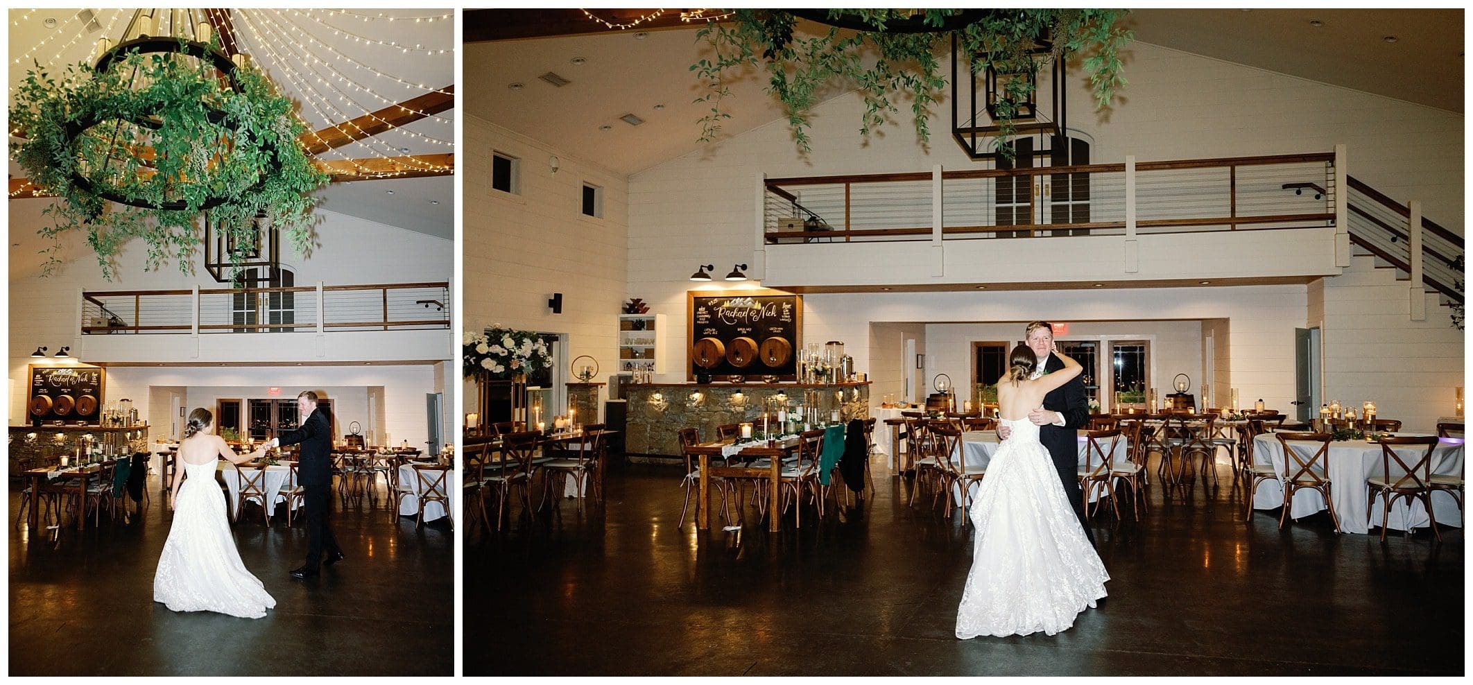 A bride and groom's first dance at a wedding reception.