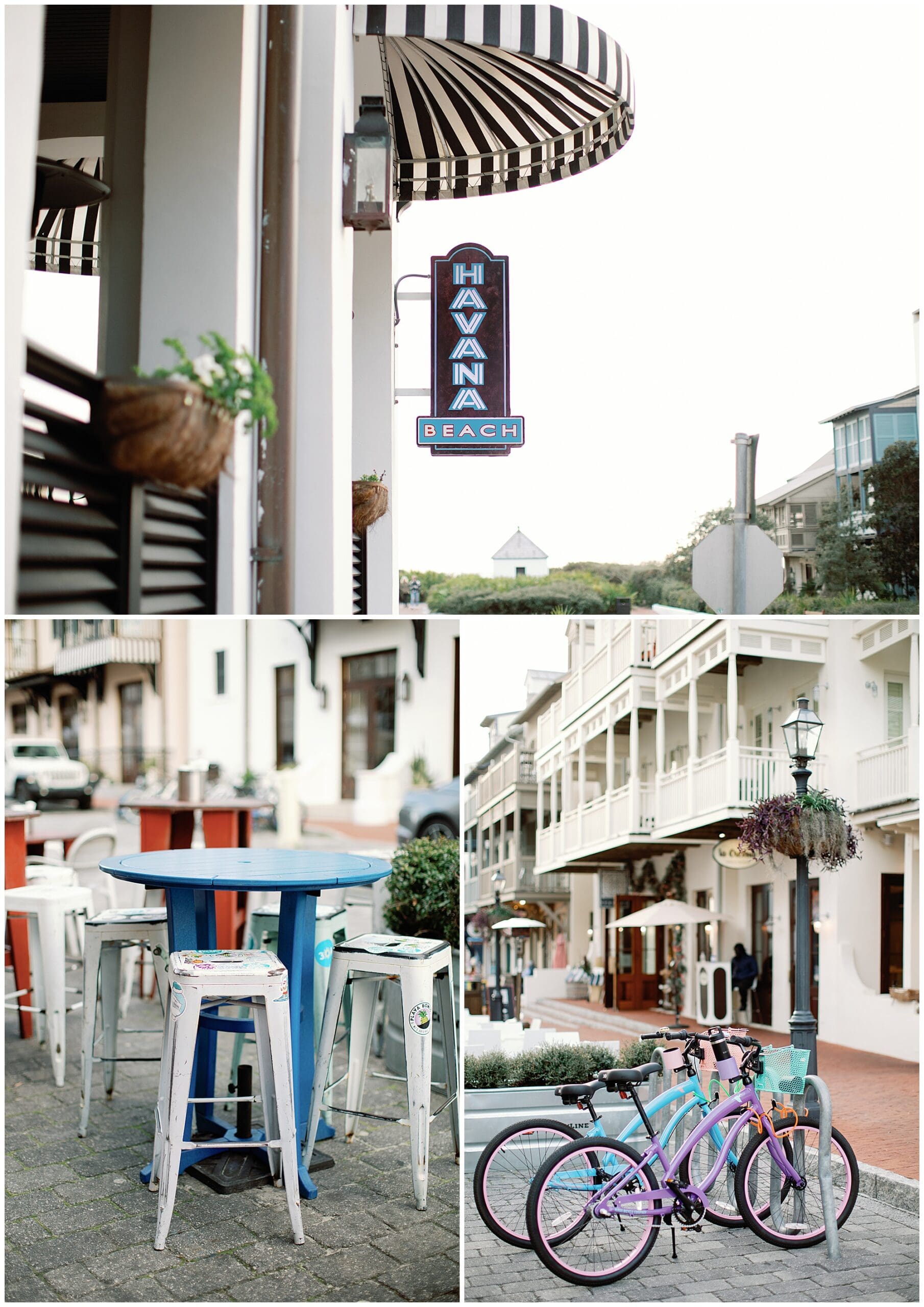 A series of photos showing bicycles parked in front of a restaurant.