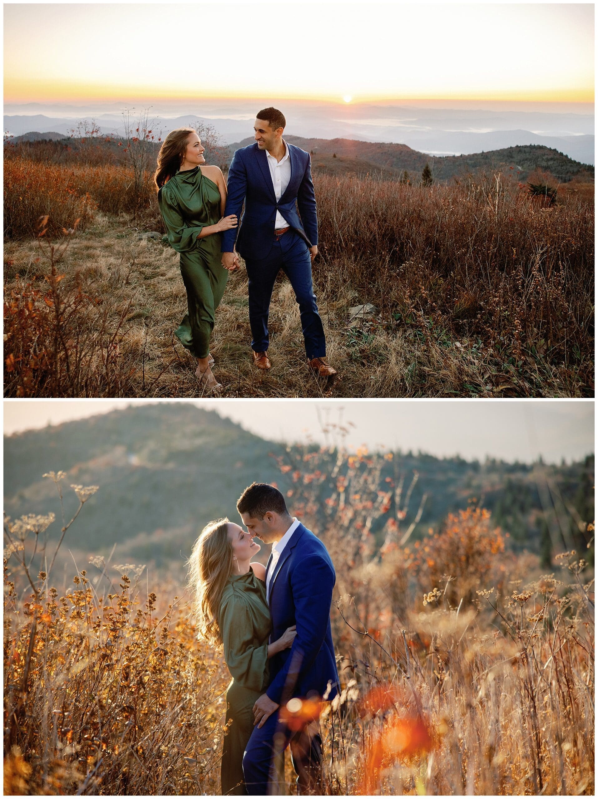 with the couple gazing lovingly at each other amidst the rugged landscape. This sets the tone for their adventurous and romantic engagement session.