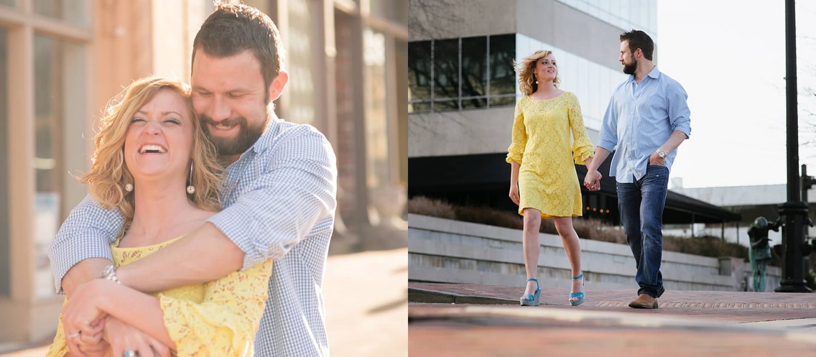 Engaged couple holding hands and walking in Asheville NC