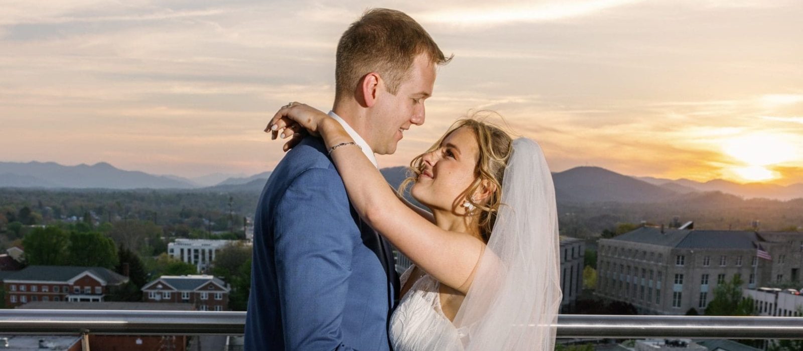 Sunset photo of bride and groom